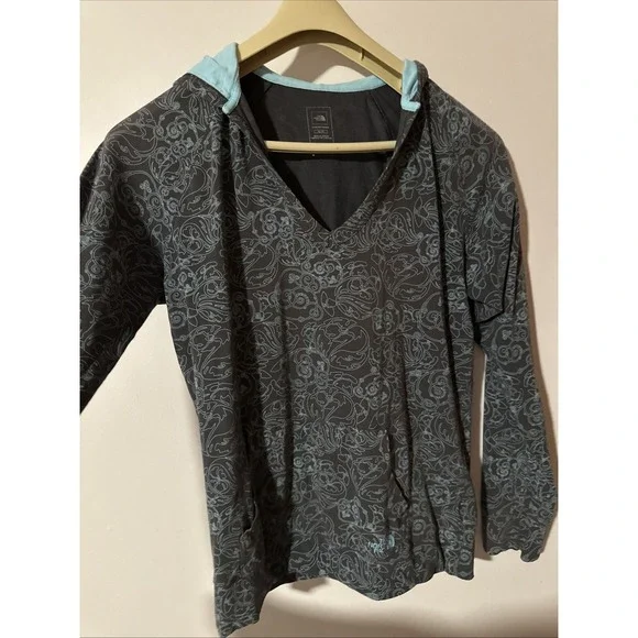 The North Face Hoodie Kangaroo Pocket Brown Paisley Pullover V Neck Womens Sz XL - Picture 4 of 9